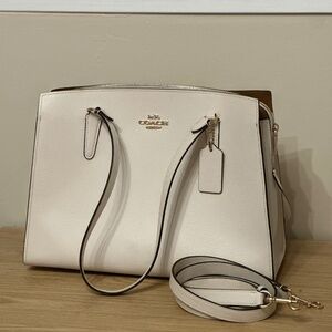The Coach Tatum Large Leather Carryall Tote Shoulder Bag in Chalk